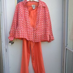 Orange and purple pantsuit